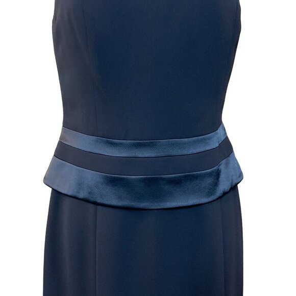 Jones New York Black Sleeveless Lined Dress Satin Stripe Peplum Back Slit Size 8 - Picture 2 of 7